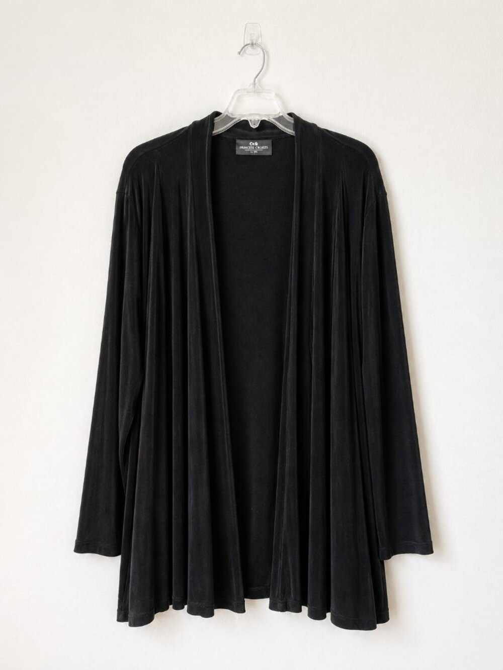 Black Open Front Cardigan Slinky Knit Lightweight XL Drape Travel